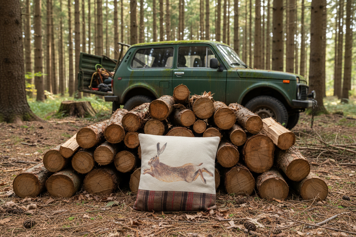 Kissenhülle "Springender Hase" im englischen Landhausstil