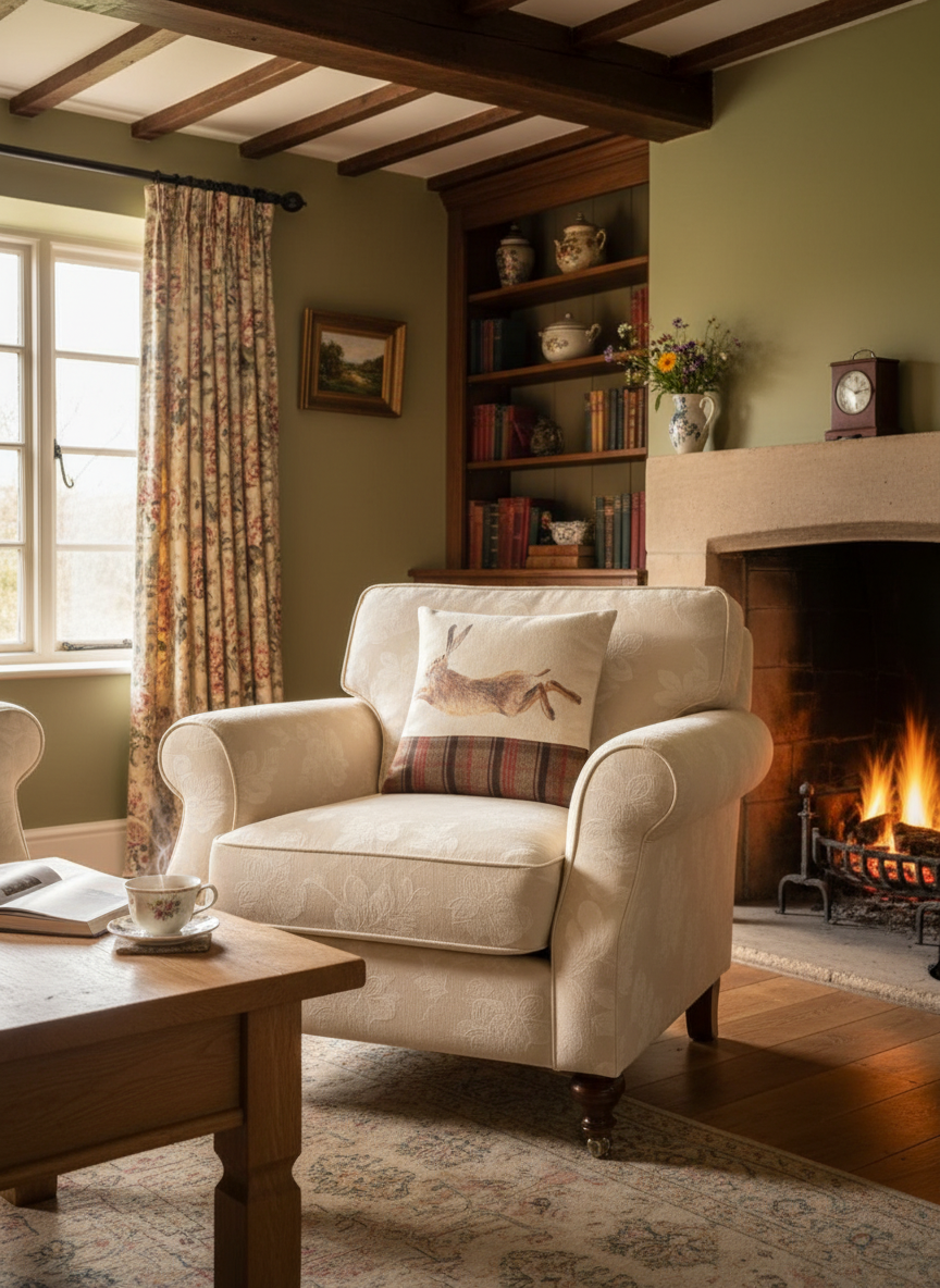 Kissenhülle "Springender Hase" im englischen Landhausstil