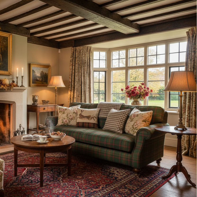 Kissenhülle "Springender Hase" im englischen Landhausstil