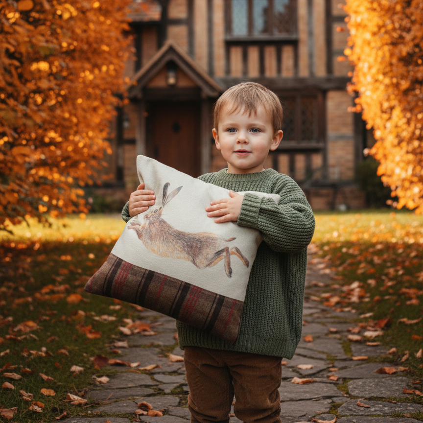 Kissenhülle "Springender Hase" im englischen Landhausstil