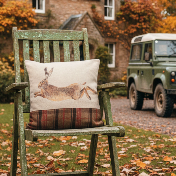 Kissenhülle "Springender Hase" im englischen Landhausstil