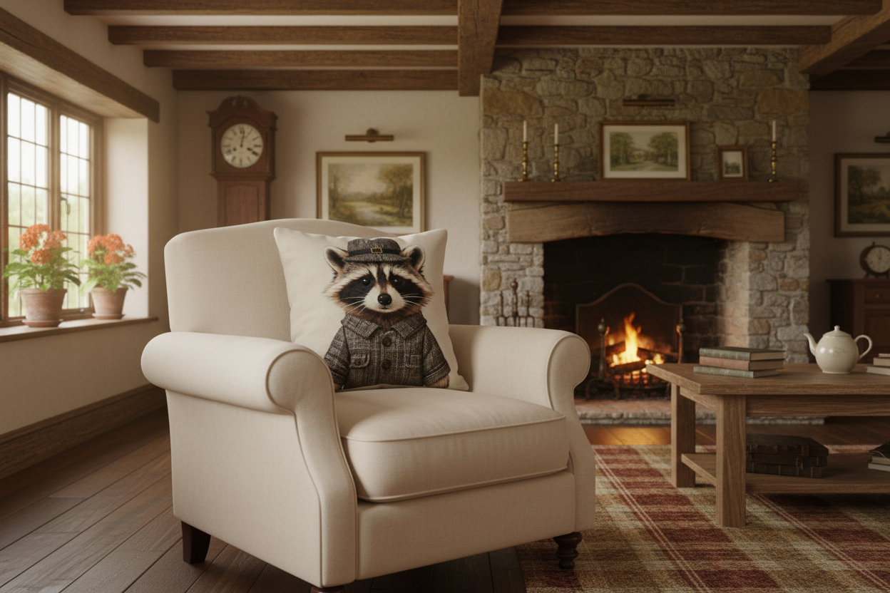 Kissenhülle "Waschbär" im englischen Landhausstil