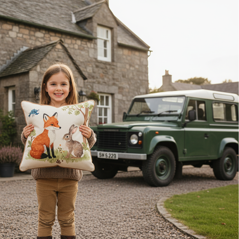 Kissenhülle "Fuchs und Hase" im Landhausstil