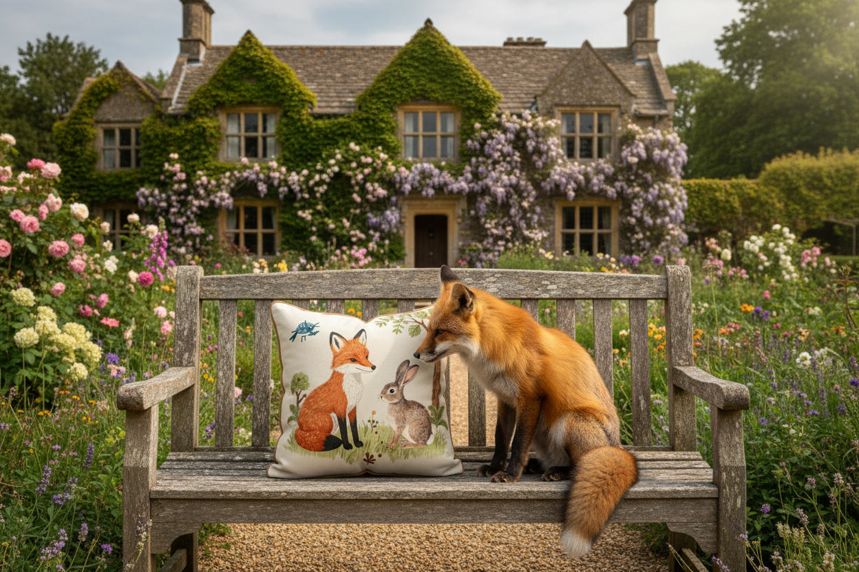 Kissenhülle "Fuchs und Hase" im Landhausstil