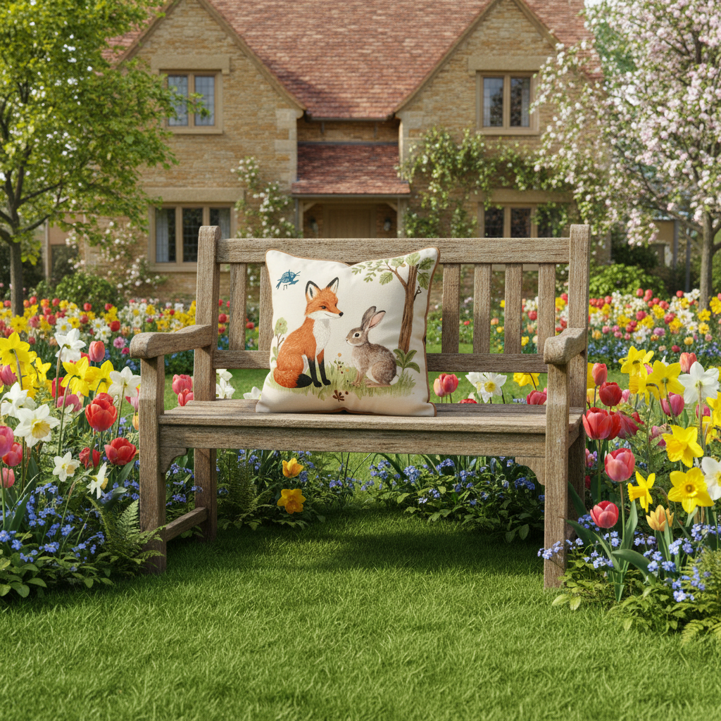 Kissenhülle "Fuchs und Hase" im Landhausstil