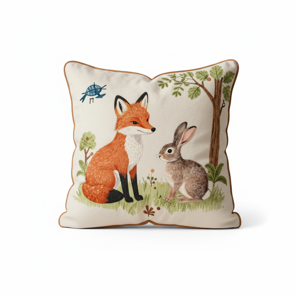 Kissenhülle "Fuchs und Hase" im Landhausstil