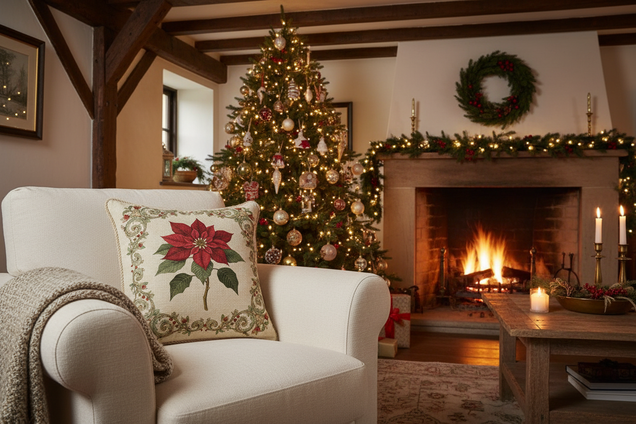 Kissenhülle "Weihnachtsstern" im Landhausstil