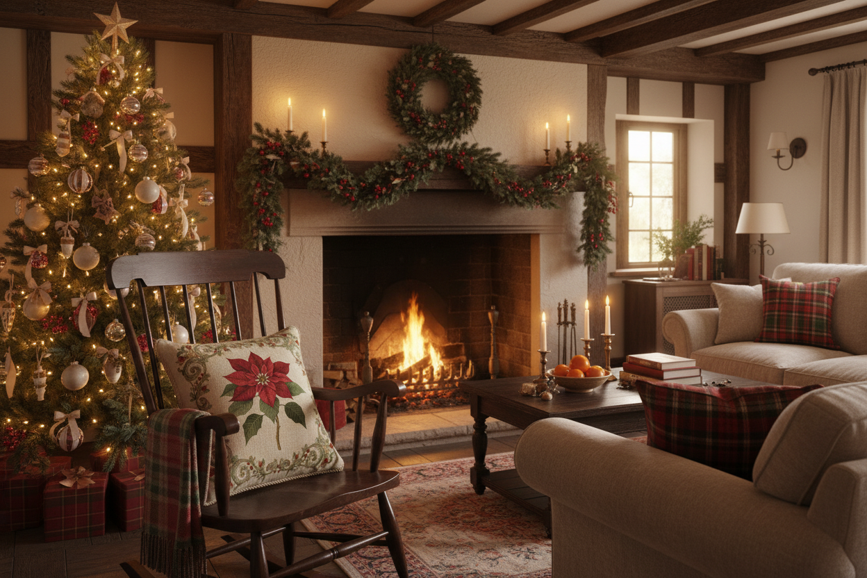 Kissenhülle "Weihnachtsstern" im Landhausstil