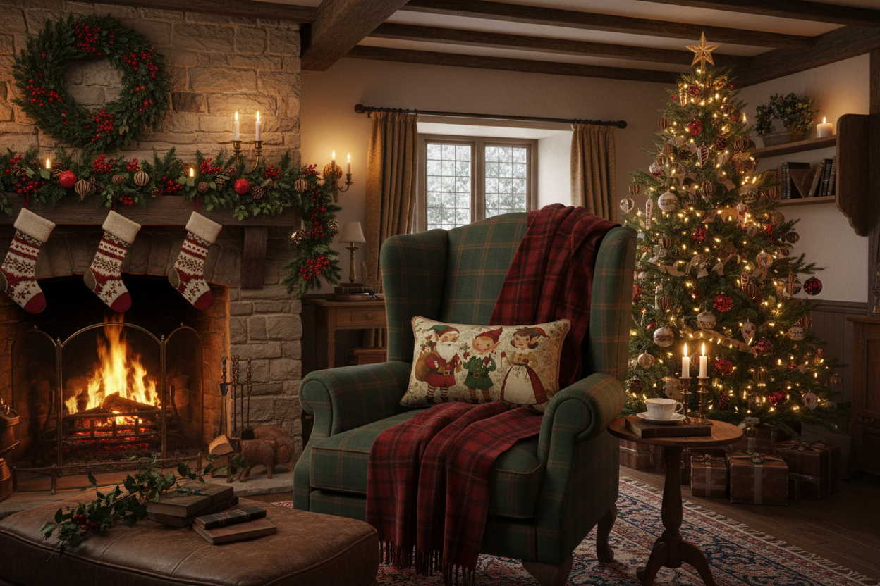 Kissenhülle "Weihnachtselfen" im Landhausstil