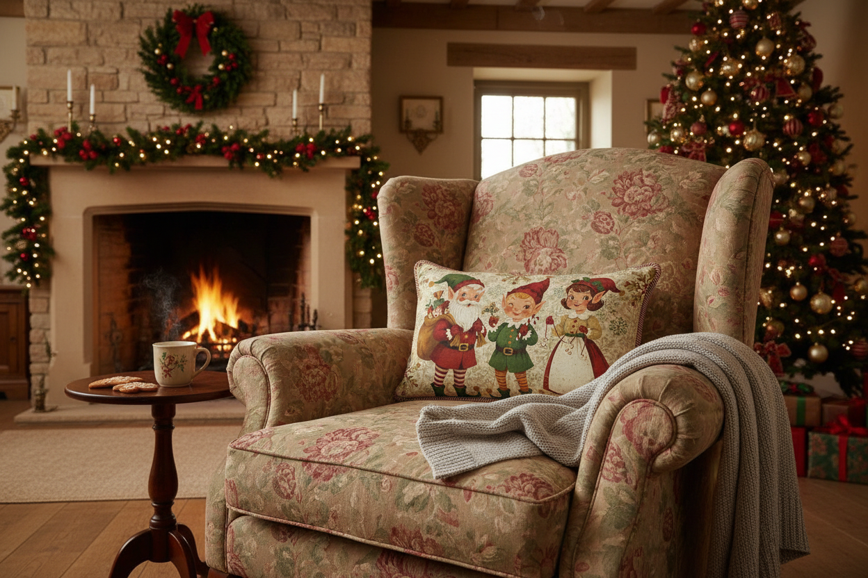 Kissenhülle "Weihnachtselfen" im Landhausstil