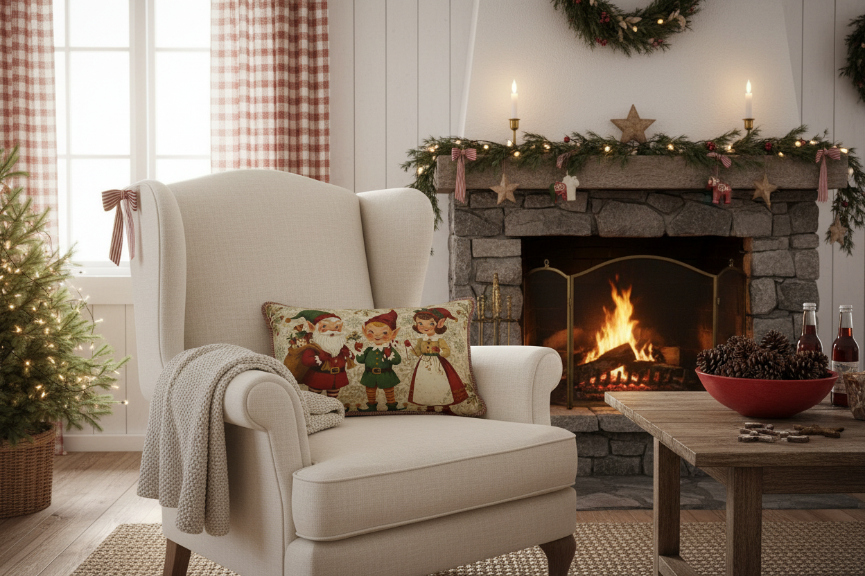 Kissenhülle "Weihnachtselfen" im Landhausstil