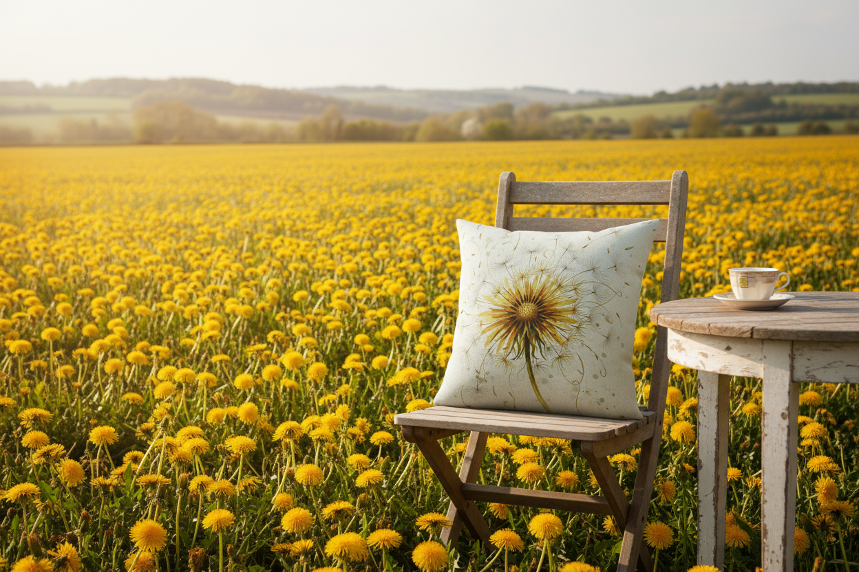 Kissenhülle „Löwenzahnblüte“ im Landhausstil