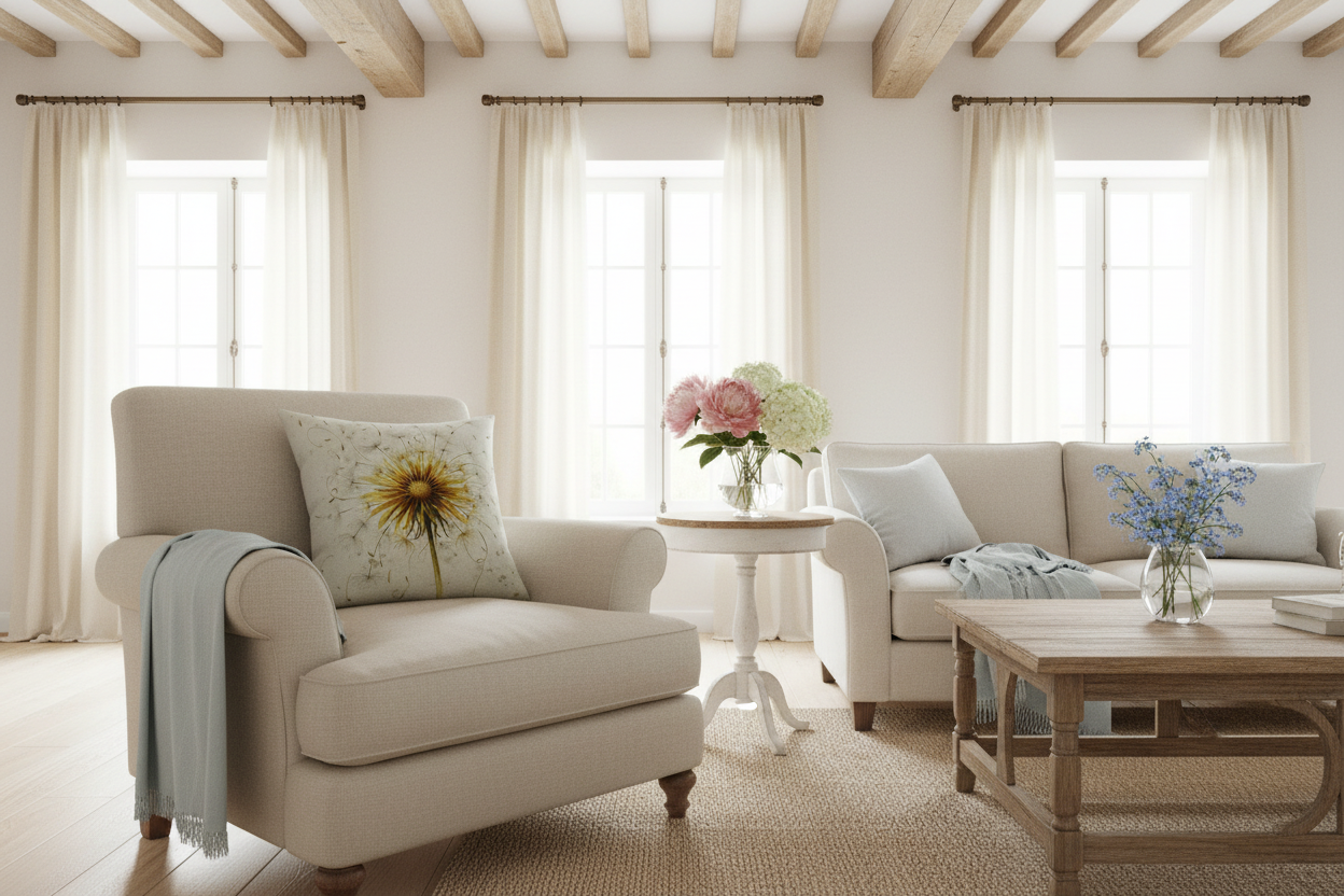 Kissenhülle „Löwenzahnblüte“ im Landhausstil