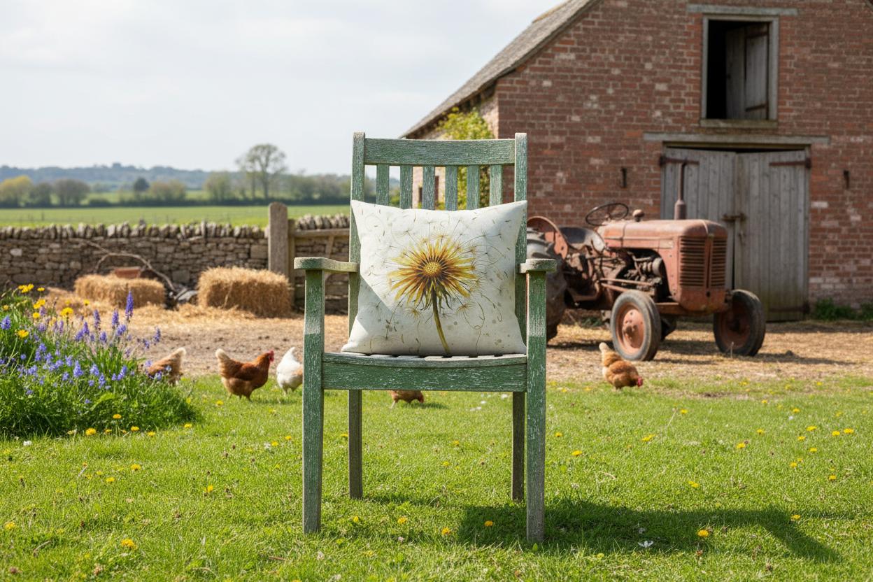 Kissenhülle „Löwenzahnblüte“ im Landhausstil