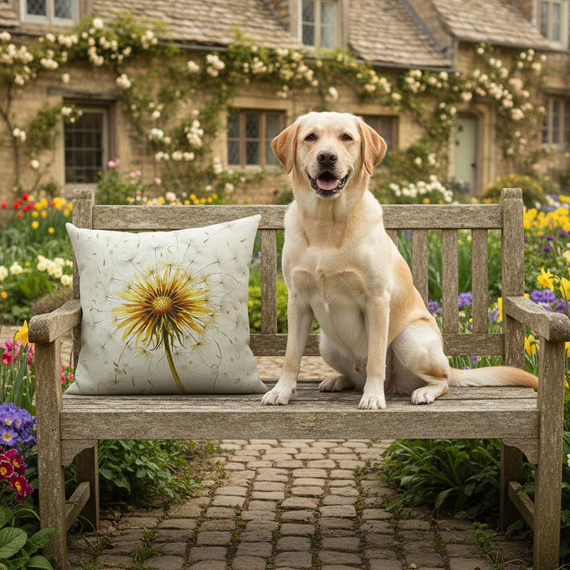 Kissenhülle „Löwenzahnblüte“ im Landhausstil