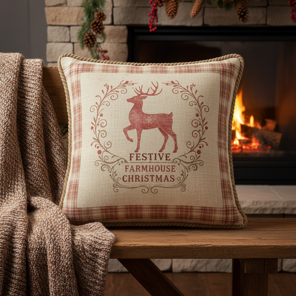 Dekokissen mit Rentieren zu Weihnachten im vintage landhaus-stil
