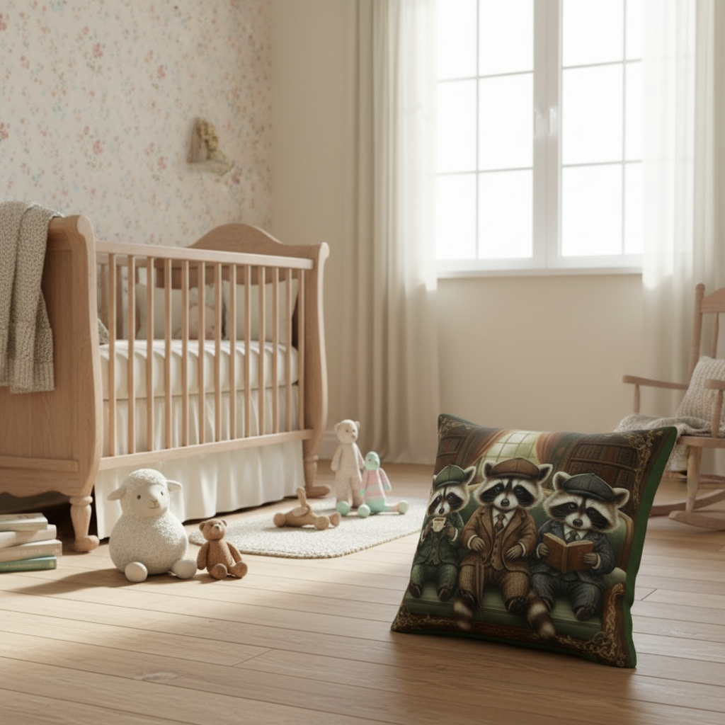 Kissenhülle "Waschbärwelpen" im englischen Landhausstil