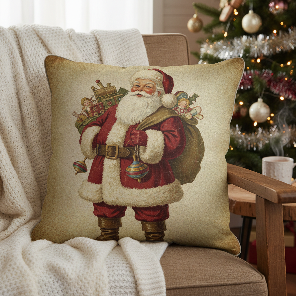 Dekokissen mit Weihnachtsmann im Vintage Stil