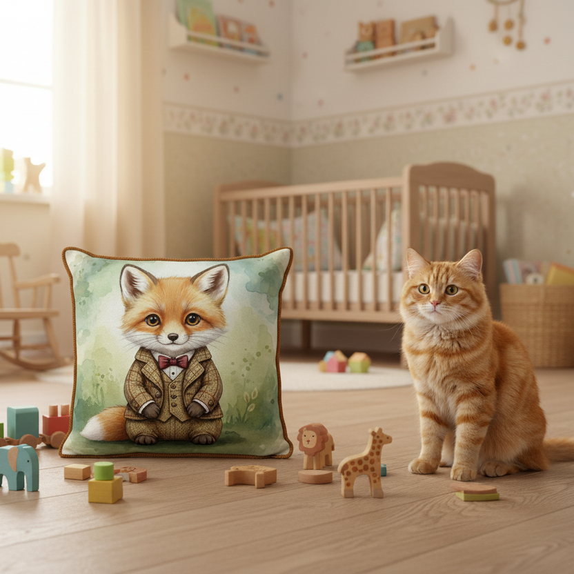 Kissenhülle "Fuchswelpen" im englischen Landhausstil