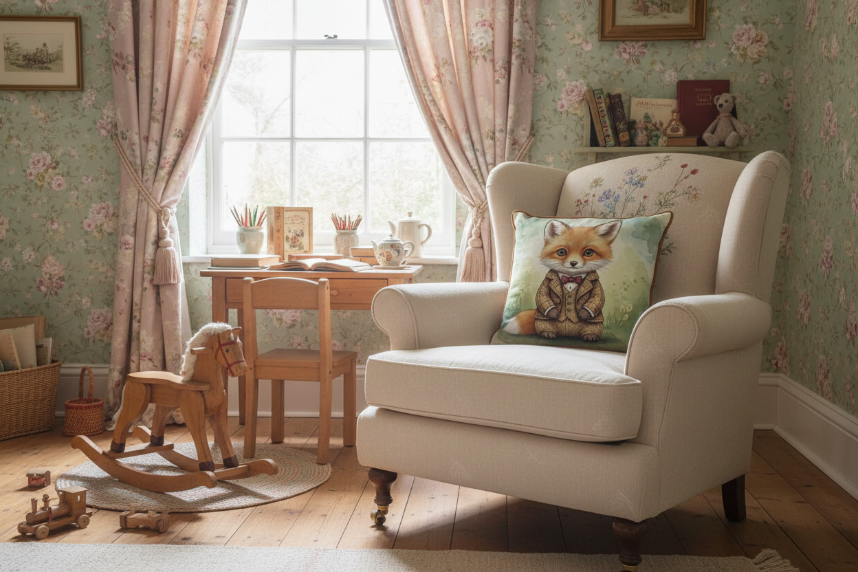 Kissenhülle "Fuchswelpen" im englischen Landhausstil