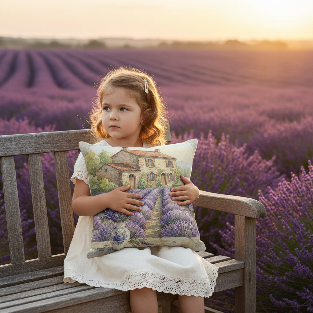 Dekokissen mit französischen Landhausgarten und Lavendel im Landhausstil