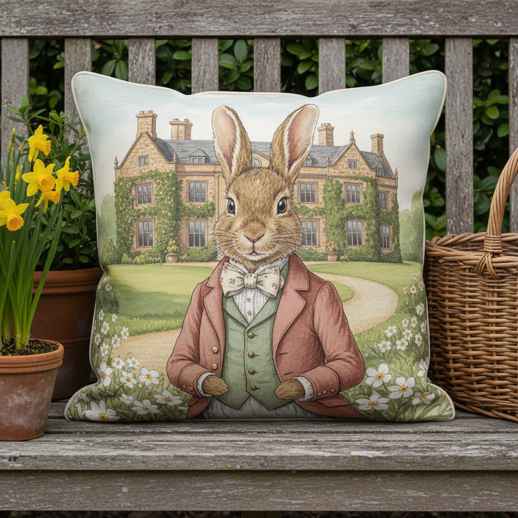 Dekokissen „Osterhase“ im englischen Landhausstil