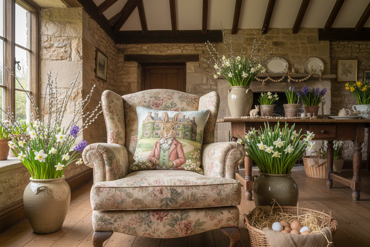Dekokissen „Osterhase“ im englischen Landhausstil