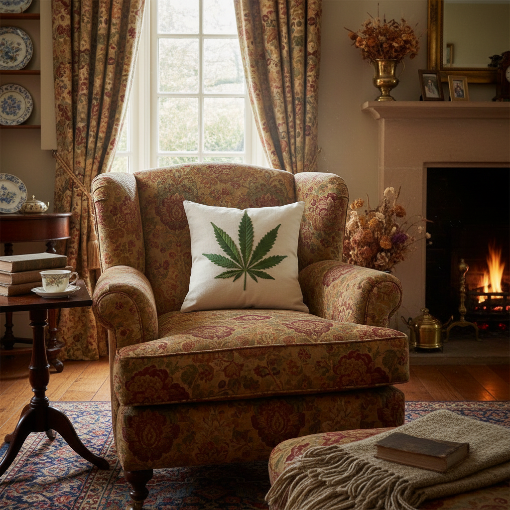 Kissenhülle "Cannabisblatt" im Landhausstil